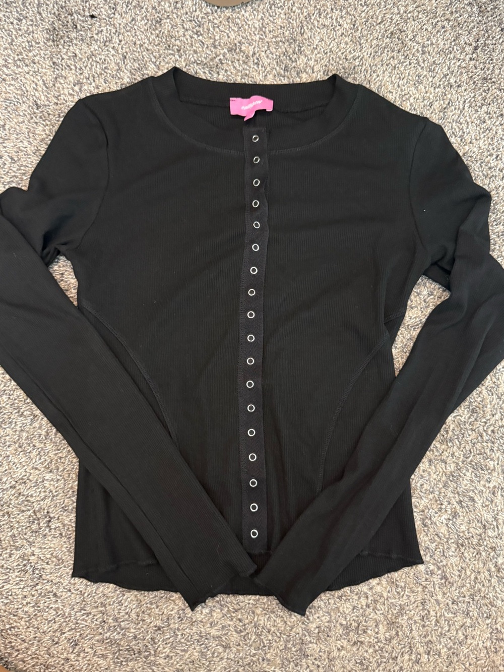 Edikted Black Ribbed Long-Sleeve Snap-Front Top